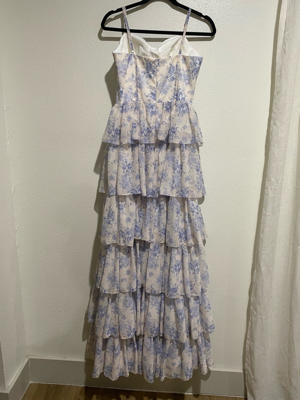 Romantic Blue Floral Tiered Maxi Dress with Spaghetti Straps - Picture 8 of 9